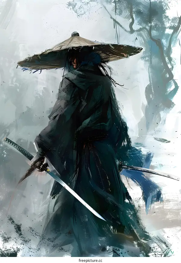 Samurai Warrior Holding a Katana Sword in Hand