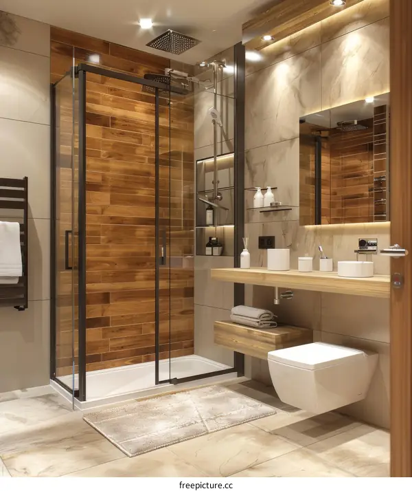 Modern Wooden Bathroom Design Illustration