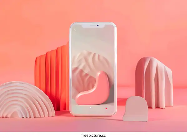 Minimalist Smartphone Mockup with Pink and Orange Geometric Shapes