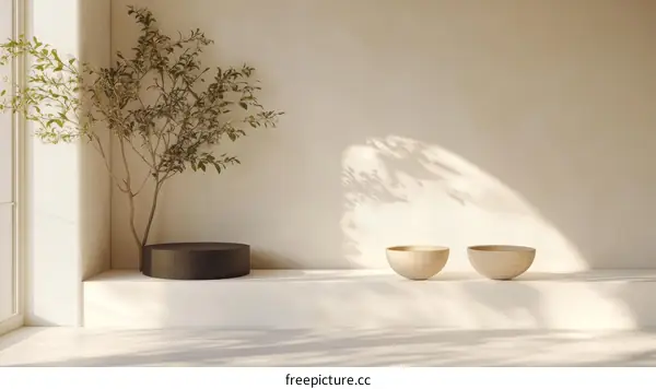 Minimalist Modern Interior Design with Wooden Bowls