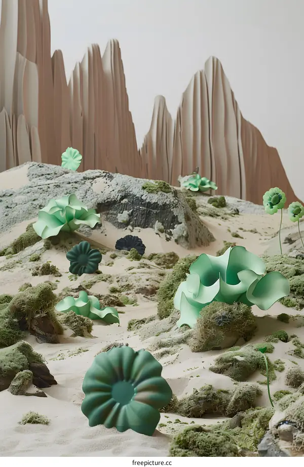 Abstract Green Flowers In Desert Landscape