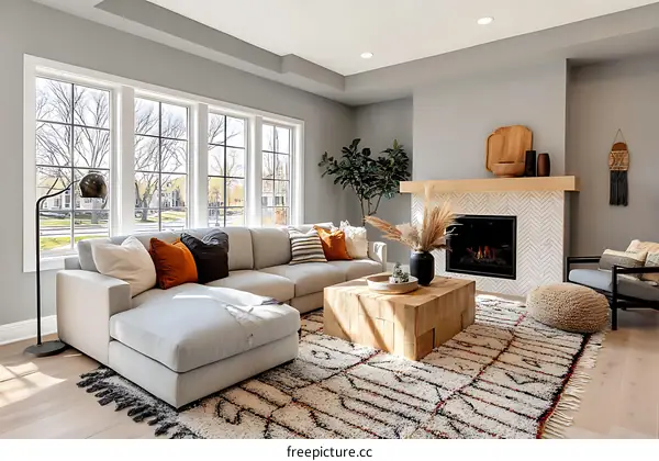 Modern Cozy Living Room with Fireplace