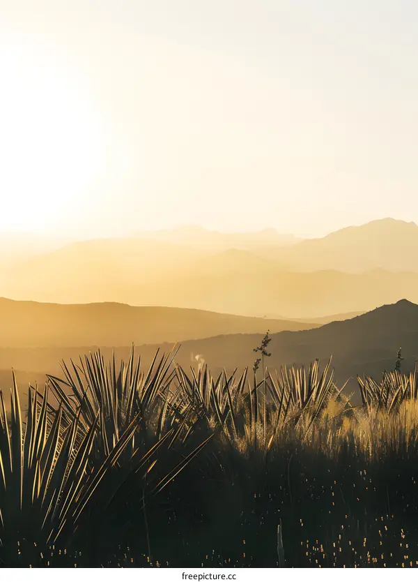 Sunrise Over the Mountains with Green Grass