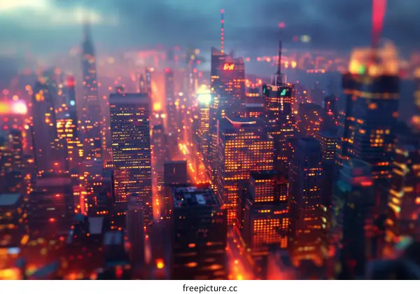 Night Cityscape with Vivid Lights