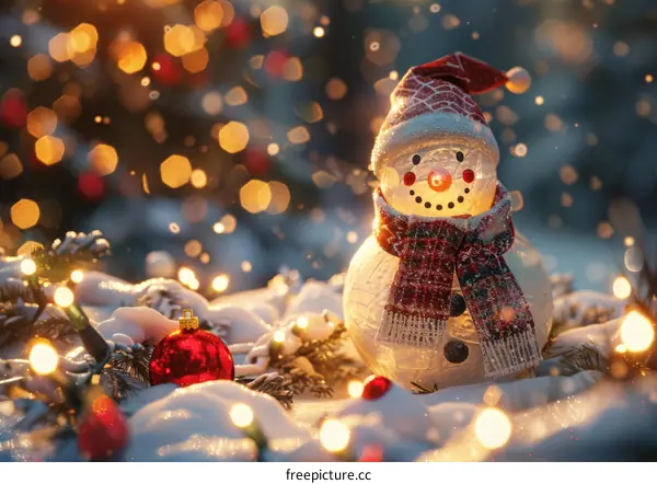 Snowman Christmas Decoration With Lights And Snow