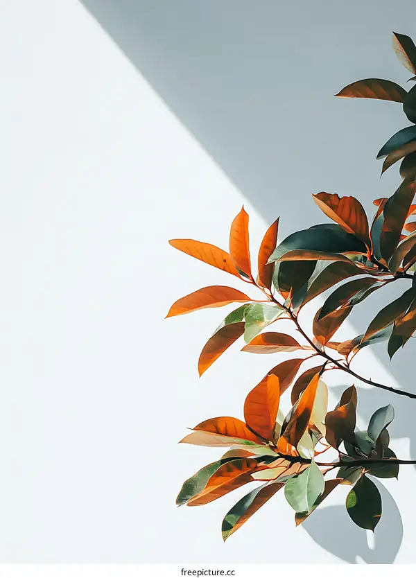 Sunlight Through Leaves on White Wall