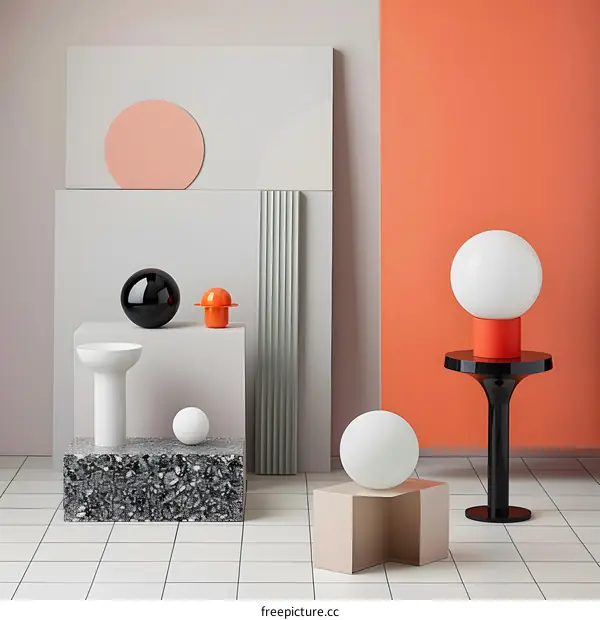 Abstract Geometric Still Life with Spheres and Colored Objects