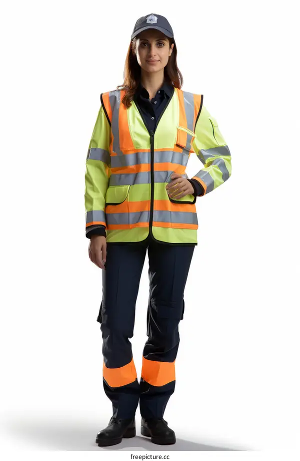 woman in a yellow and orange safety vest