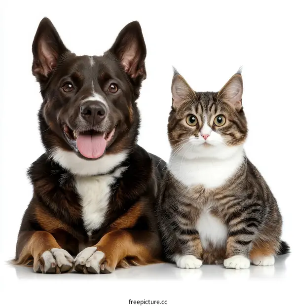 Friendly Dog and Cat Portrait on White Background