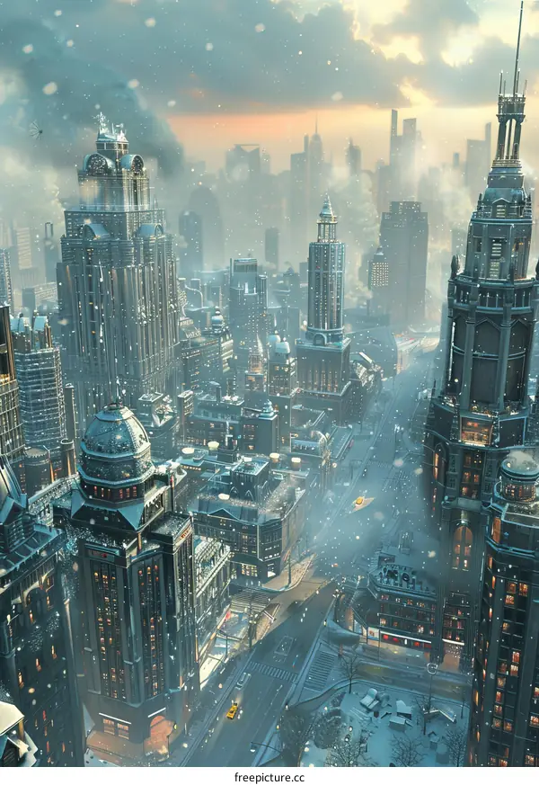 Empty City Street During a Snowstorm