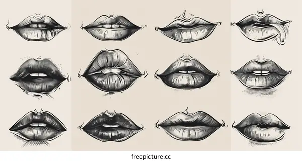 Set of lips in different shapes and styles