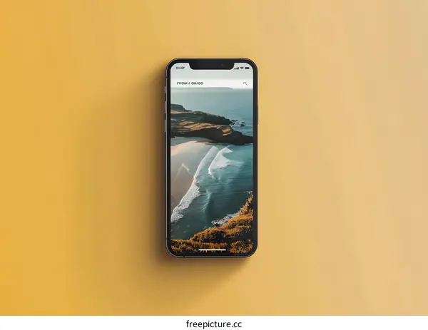 Smartphone Screen Showing Beach Scene With Ocean Waves