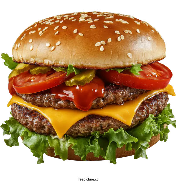 [Transparent Background PNG]Delicious Double Cheeseburger Ready to Eat