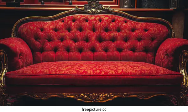 Vintage Red Sofa in Ornate Frame