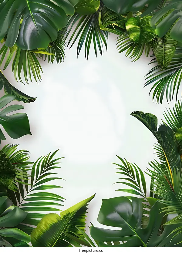 Green Tropical Leaves Frame Background