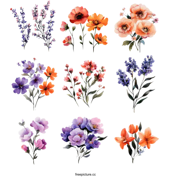 [Transparent Background PNG]Watercolor Floral Bouquet Collection