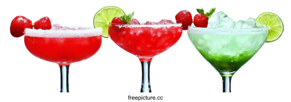 [Transparent Background PNG]Three Colorful Refreshing Cocktails with Berries and Lime