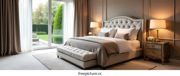 Elegant Modern Bedroom Interior Design With Beige Walls And White Bedding