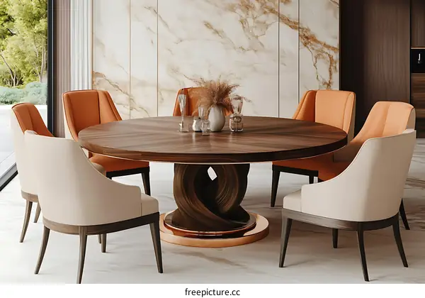 Modern Dining Room with Round Table and Chairs
