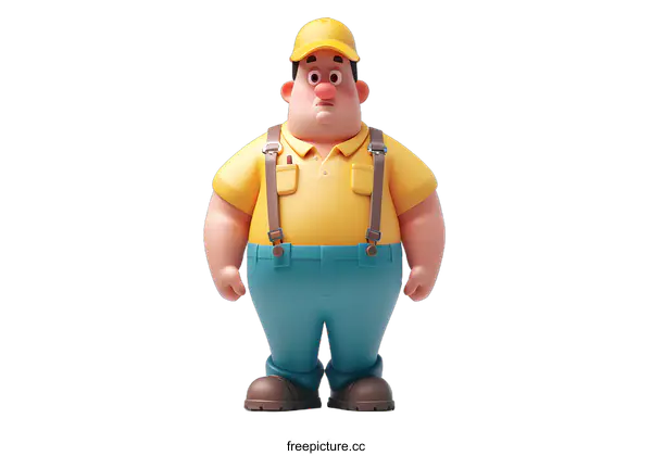 [Transparent Background PNG]3D Cartoon Character of a Worker Standing
