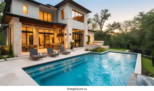 Modern luxury house with pool and outdoor kitchen