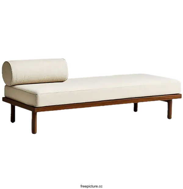 [Transparent Background PNG]Modern Wooden Daybed with Beige Upholstery