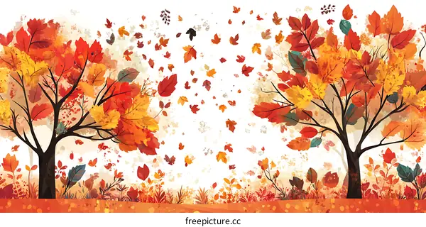 Autumn Leaves Falling Watercolor Painting