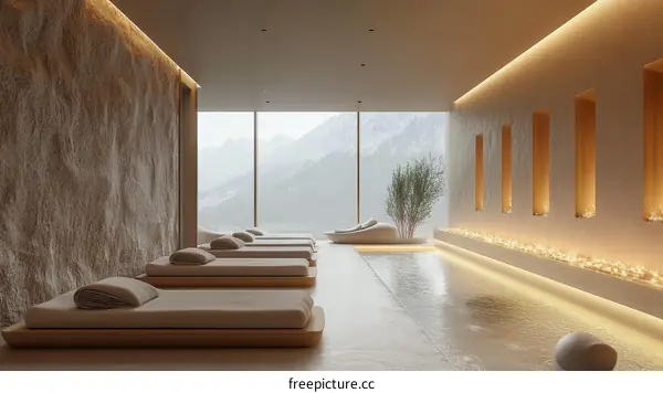 Modern Spa Relaxation Area with Mountain View