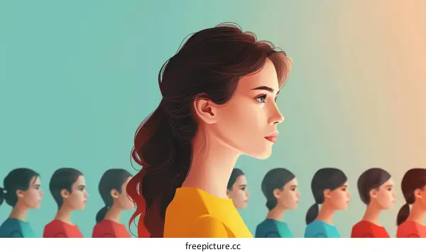 Illustration of a woman standing out from the crowd