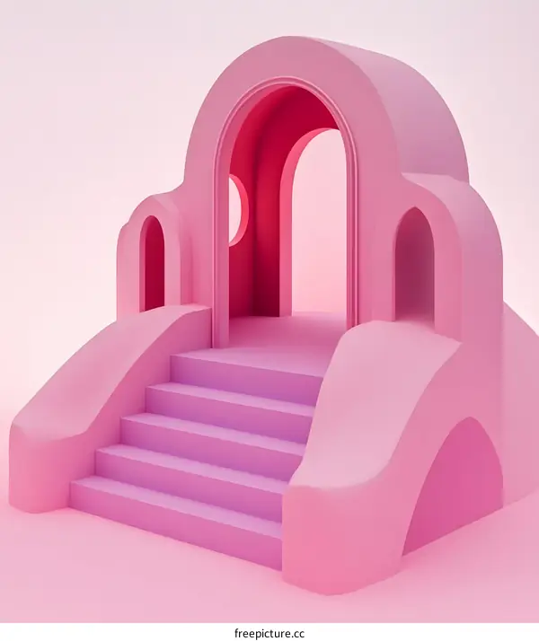 Pink Abstract Archway with Stairs 3D Render