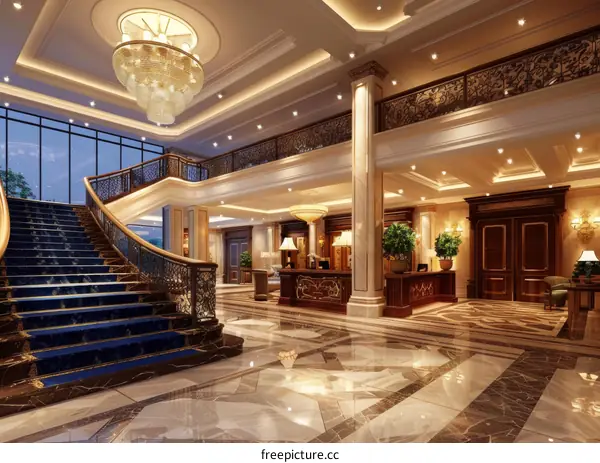 Luxury Hotel Lobby Interior Design Illustration