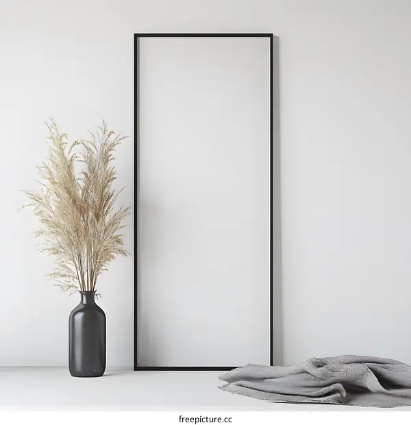 Blank Canvas Wall Art Mockup with Black Frame and Dried Grass
