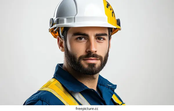 Portrait of a Serious Caucasian Construction Worker