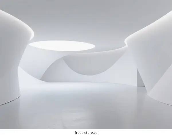 Sculptural White Curved Architecture with Soft Lighting and Open Space