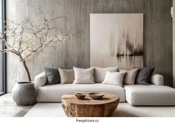 Modern Minimalist Living Room Design with Concrete Wall