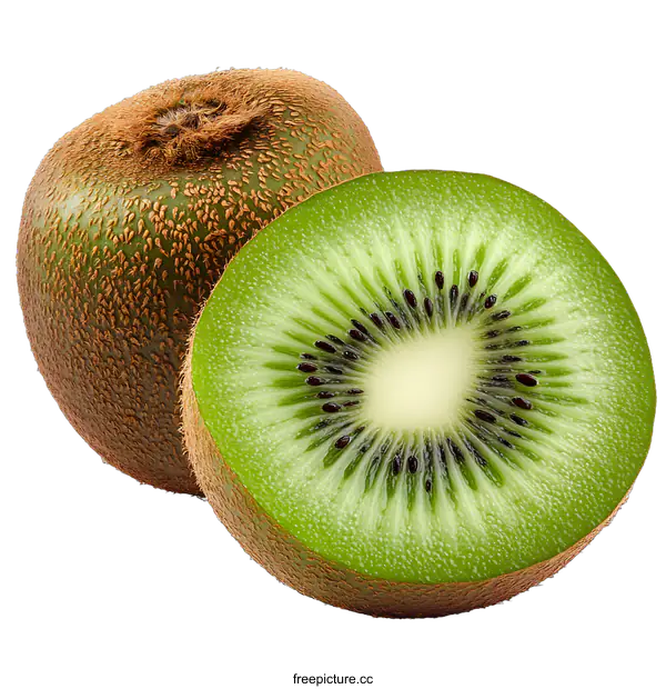 [Transparent Background PNG]Fresh Green Kiwi Fruit Sliced Open