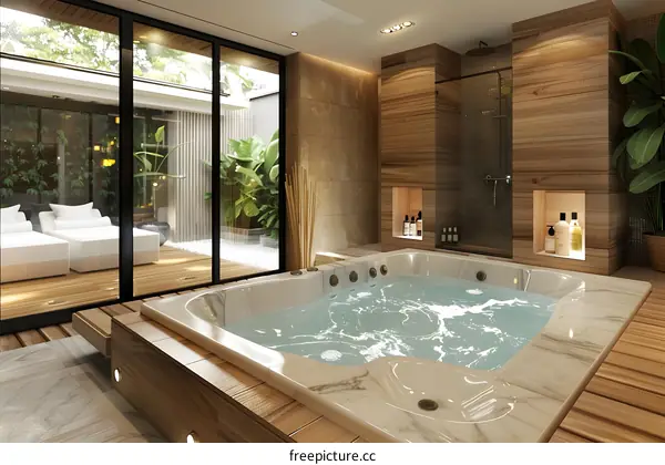 Wooden Japanese-style Bathroom Interior with Natural Lighting