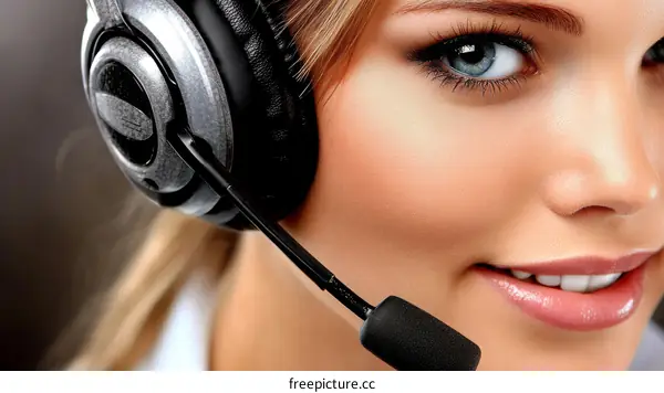 Closeup Portrait of a Caucasian Woman Wearing Headphones