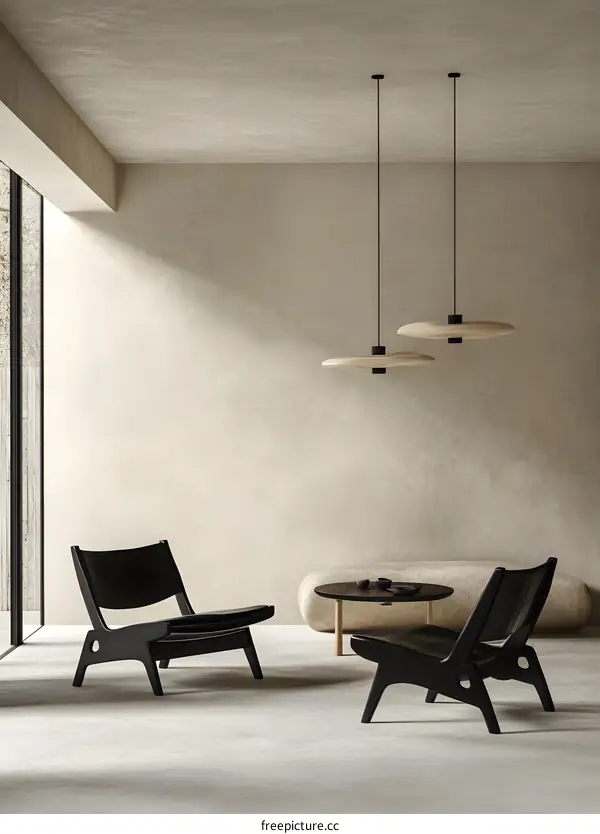 Minimalist Living Room Interior Design With Two Black Armchairs