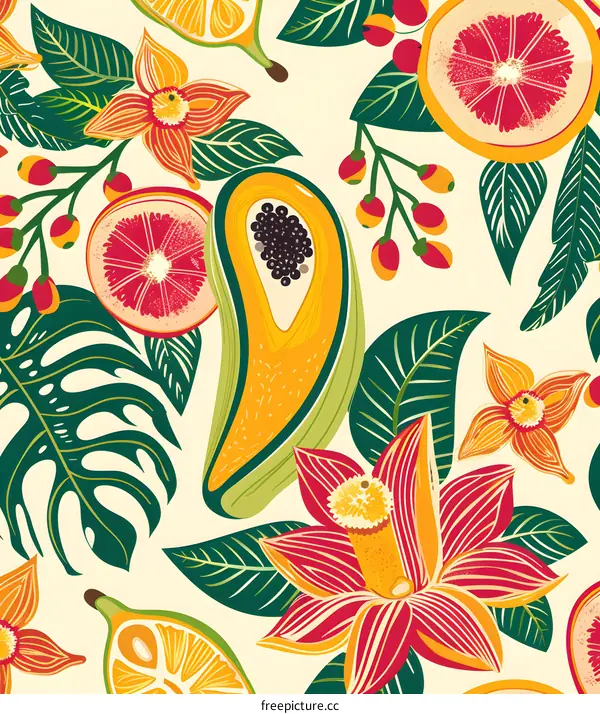 Tropical Fruits And Flowers Pattern