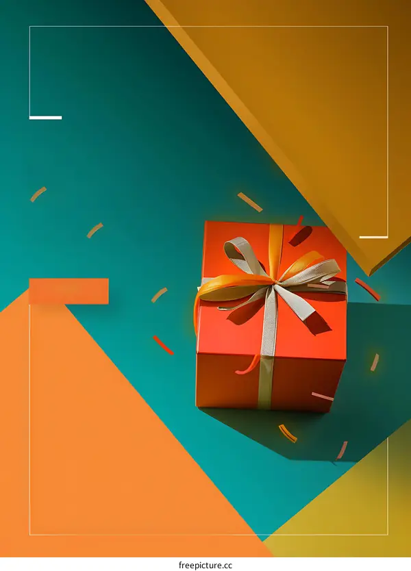 Gift Box with Ribbon on Colorful Background