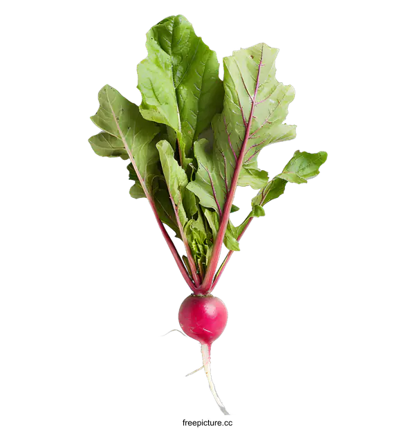 [Transparent Background PNG]Fresh Radish with Green Leaves on White Background