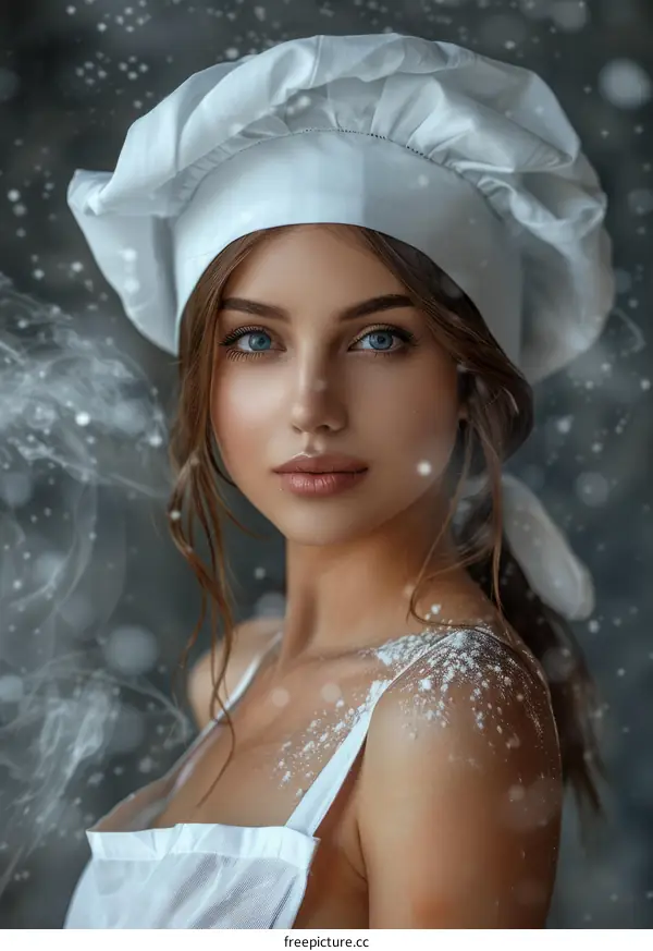 portrait of a beautiful woman in a chef's hat