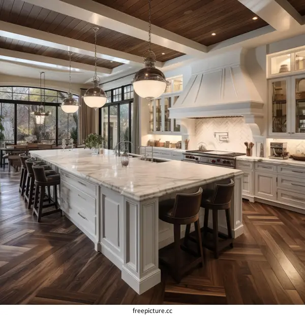 Modern Farmhouse Kitchen With White Cabinets and Dark Wood Floors