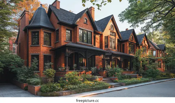 Row of Victorian-era Brick Houses in Toronto