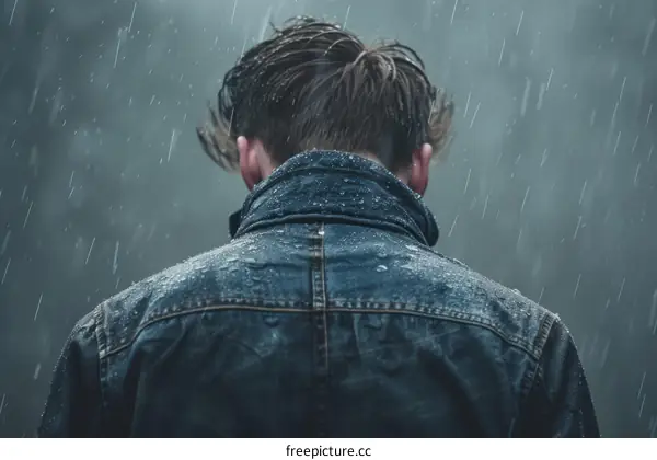 Man standing in the rain with his back turned