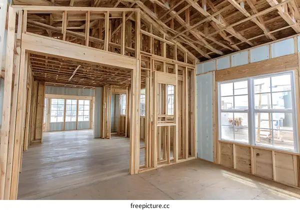 Unfinished House Framing Under Construction