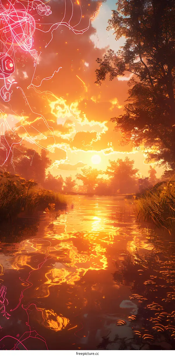 Golden sunset over the river