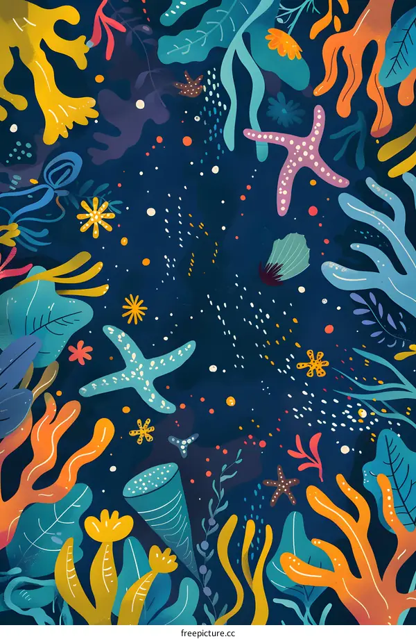 Colorful Underwater Illustration with Sea Life