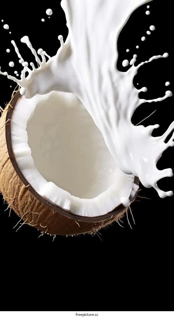 Coconut Milk Splashing Out of a Coconut